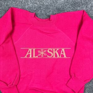 Ultra Sweats Sweater Womens Size S Pink Alaska Graphic Pullover USA Vintage